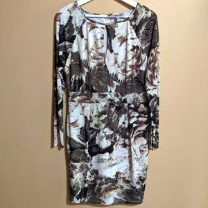 Green floral dress with cutout neck detail